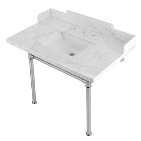 KINGSTON BRASS 36 Carrara Marble Console Sink with Stainless Steel Legs, Marble WhitePolished Chrome LMS3622M8SQ1ST